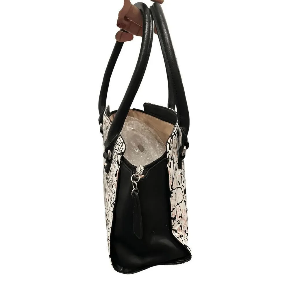 Nine West Satchel Splatter Pattern in Pink, White, and Black Good Condition